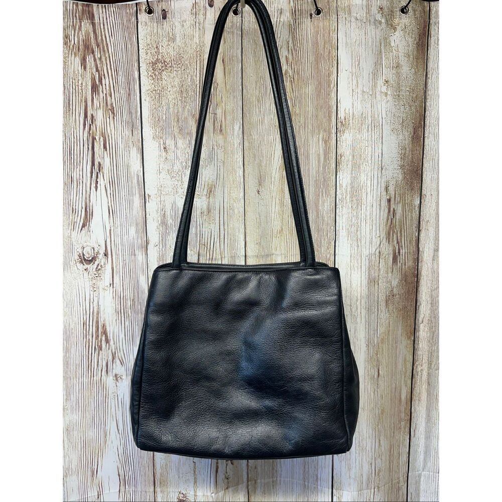 Rare Latico Leathers Soft Black Leather Double Strap Chic Shoulder Tote Bag